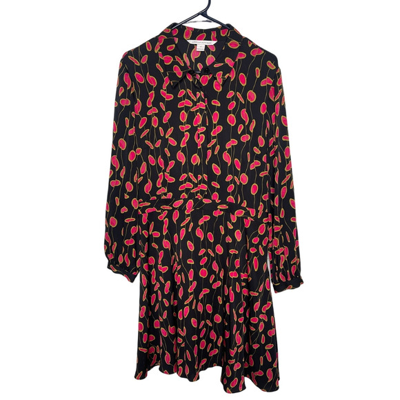 NEW Diane von Furstenberg 14 SILK Long Sleeve Chrissie Dress FIt Flare Red Black - Picture 3 of 10
